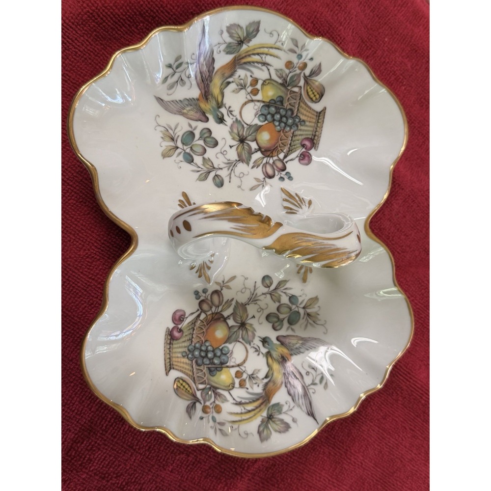 Vintage Limoges France Double Dish Bird of Paradise Fruit Basket Gold Handle